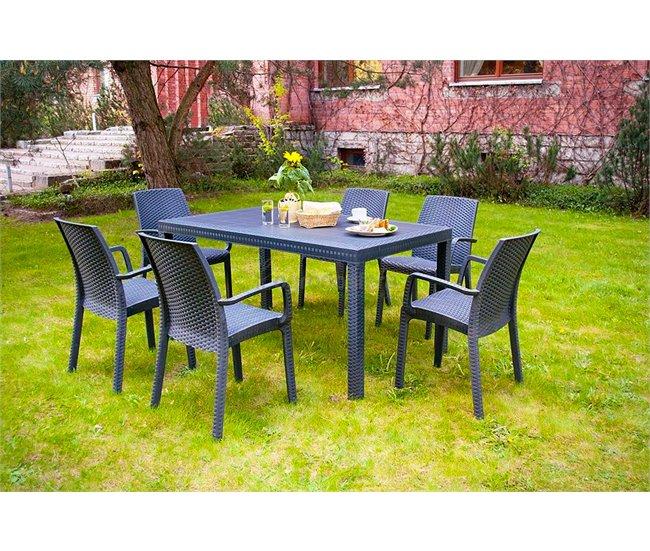 Conforama Mesa De Exterior Debueh Estante De Jardín Rectangular Mesa De Jardín Multiusos Efecto Ratán 100% Made In Italy 150x90h74 Cm Antracita