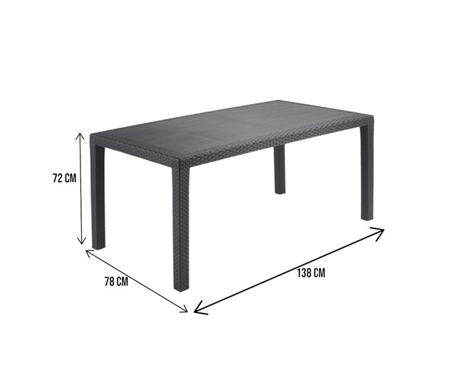 Conforama Mesa De Exterior Dfelic Balda Rectangular Fija Mesa De Jardín Multiusos Efecto Ratán 100% Made In Italy 138x78h72 Cm Antracita