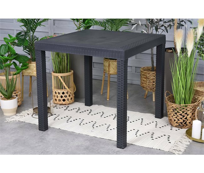 Conforama Mesa De Exterior Dguidon Estante Cuadrada Fija Mesa De Jardín Multiusos Efecto Ratán 100% Made In Italy 80x80h74 Cm Antracita