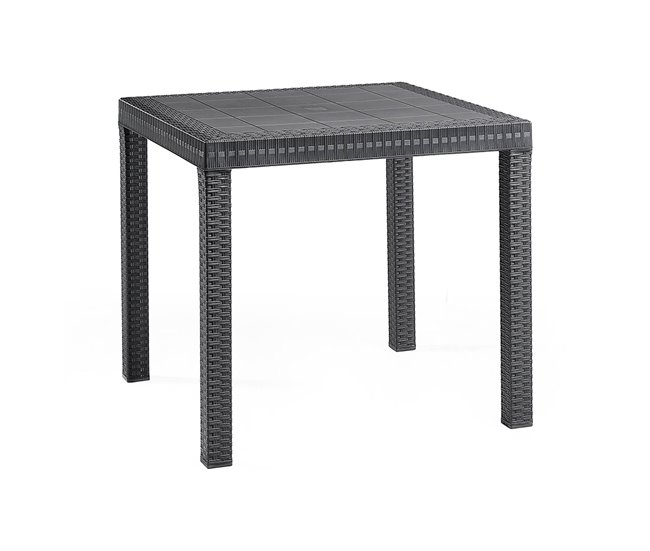 Conforama Mesa de exterior Dguidon Estante cuadrada fija Mesa de jardín multiusos efecto ratán 100% Made in Italy 80x80h74 cm Antracita