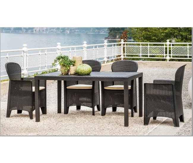 Conforama Mesa De Exterior Dmachac Estante De Comedor Rectangular Mesa De Jardín Multiusos Efecto Ratán 100% Made In Italy 150x90h72 Cm Antracita