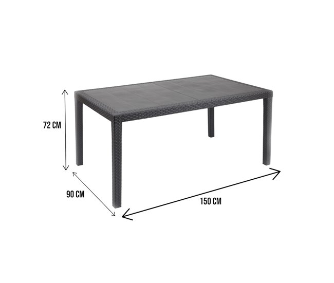 Conforama Mesa De Exterior Dmachac Estante De Comedor Rectangular Mesa De Jardín Multiusos Efecto Ratán 100% Made In Italy 150x90h72 Cm Antracita