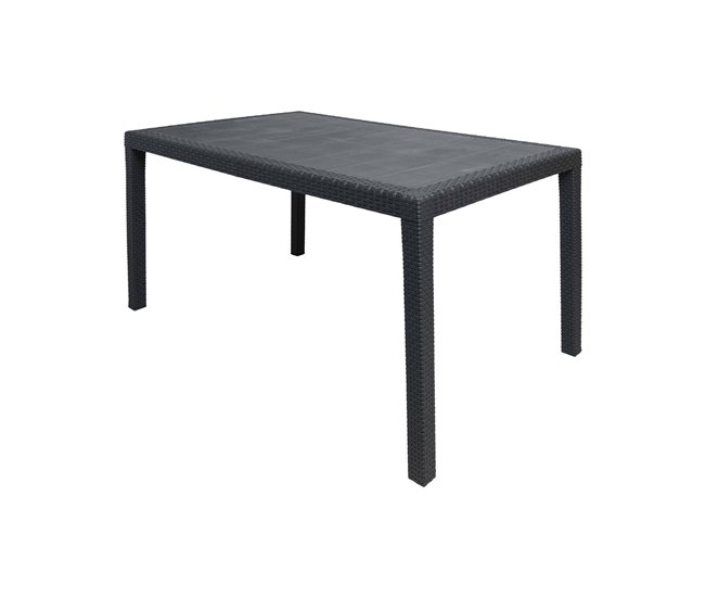 Conforama Mesa de exterior Dmachac Estante de comedor rectangular Mesa de jardín multiusos efecto ratán 100% Made in Italy 150x90h72 cm Antracita