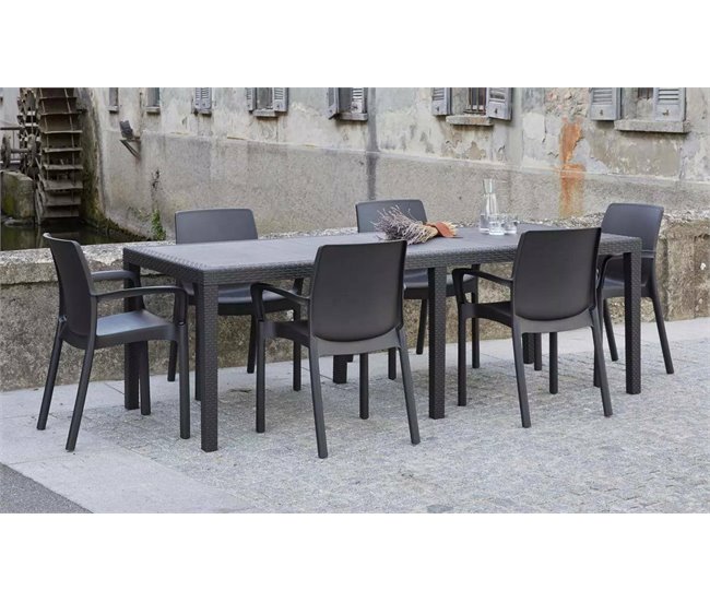 Conforama Mesa De Exterior Dmains Estante De Comedor Rectangular Extensible Mesa De Jardín Extensible Con Efecto Ratán 100% Made In Italy 150/220x90h72 Cm Antracita