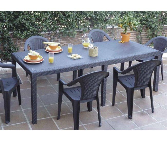 Conforama Mesa De Exterior Dmains Estante De Comedor Rectangular Extensible Mesa De Jardín Extensible Con Efecto Ratán 100% Made In Italy 150/220x90h72 Cm Antracita