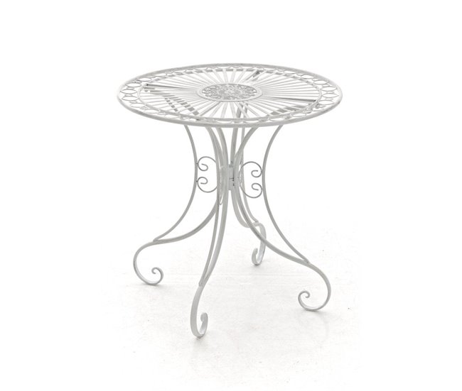 Conforama Mesa de exterior terraza balcon diseño rústico metal blanco envejecido M10_004959
