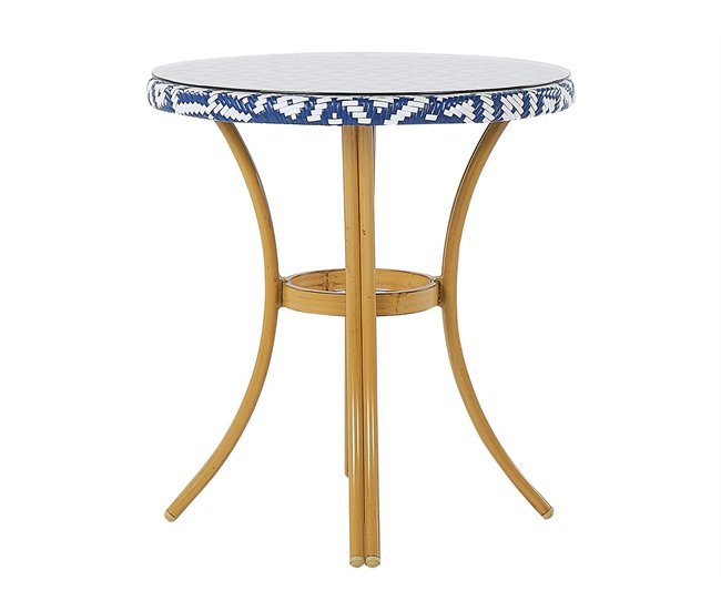 Conforama Mesa de jardín azul/blanco ø 70 cm RIFREDDO