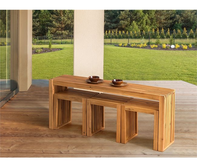Conforama Mesa De Jardín De Madera De Acacia Clara 150 X 35 Cm BELLANO