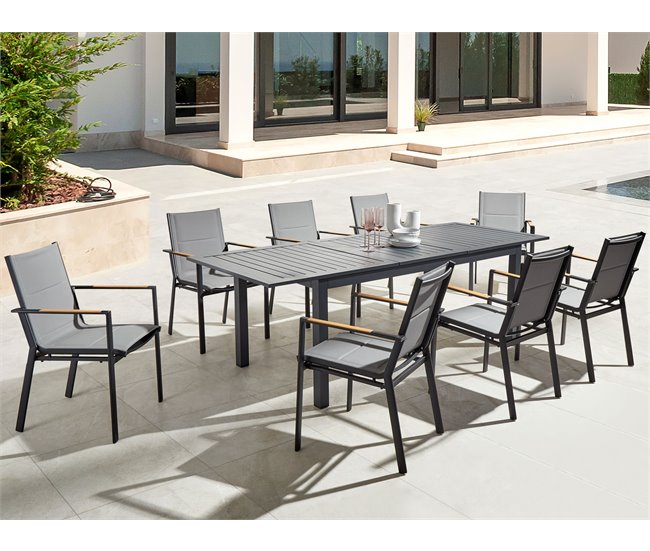 Conforama Mesa De Jardín Extensible De Aluminio Gris Oscuro 180/240 X 90 Cm SKALOMA
