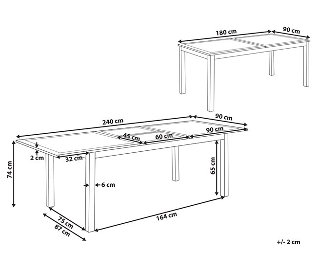 Conforama Mesa De Jardín Extensible De Aluminio Gris Oscuro 180/240 X 90 Cm SKALOMA