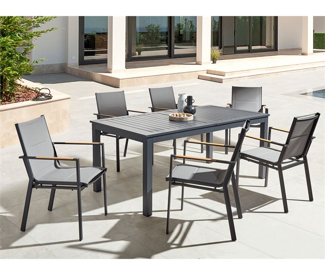 Conforama Mesa De Jardín Extensible De Aluminio Gris Oscuro 180/240 X 90 Cm SKALOMA