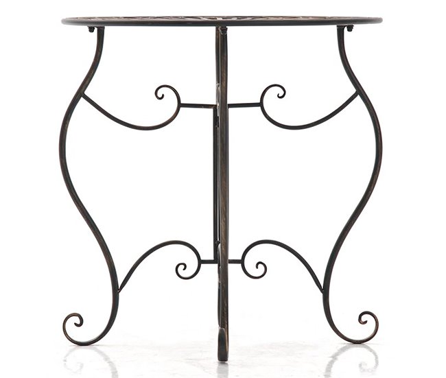 Conforama Mesa De Jardín Exterior Terraza Balcon Diseño Rústico ø 70 Cm Metal Bronce Envejecido M10_004957