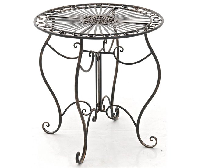Conforama Mesa de jardín exterior terraza balcon diseño rústico ø 70 cm metal bronce envejecido M10_004957