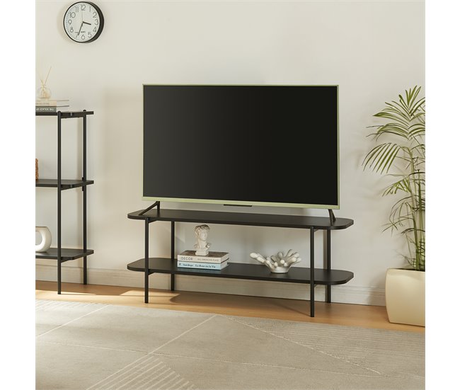 Conforama Mesa De Tele Samnanger Con Estante Acero 120x40x45cm - Negro [en.casa]