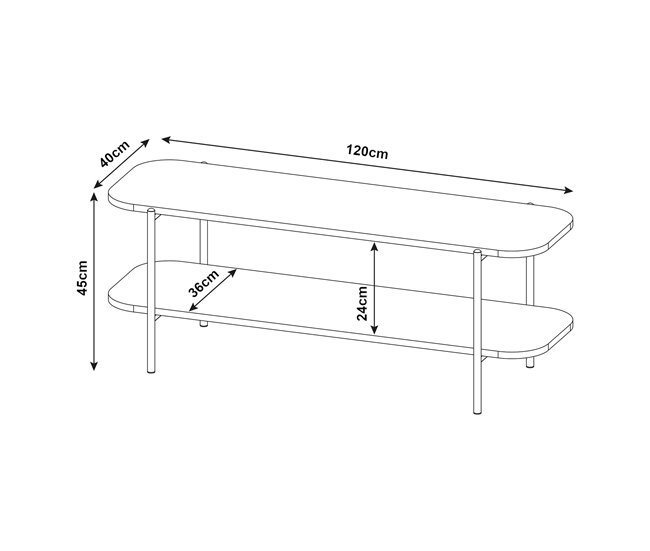 Conforama Mesa De Tele Samnanger Con Estante Acero 120x40x45cm - Negro [en.casa]