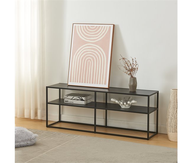 Conforama Mesa De Tele Solund Con 2 Estantes Acero 120x30x46 Cm - Negro [en.casa]