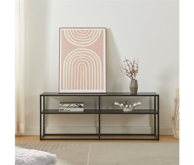 Conforama Mesa De Tele Solund Con 2 Estantes Acero 120x30x46 Cm - Negro [en.casa]