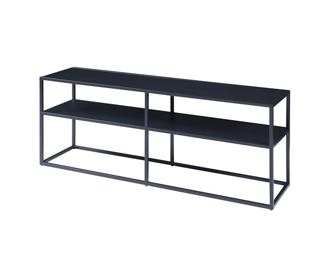 Conforama Mesa de Tele Solund con 2 estantes acero 120x30x46 cm - Negro [en.casa]