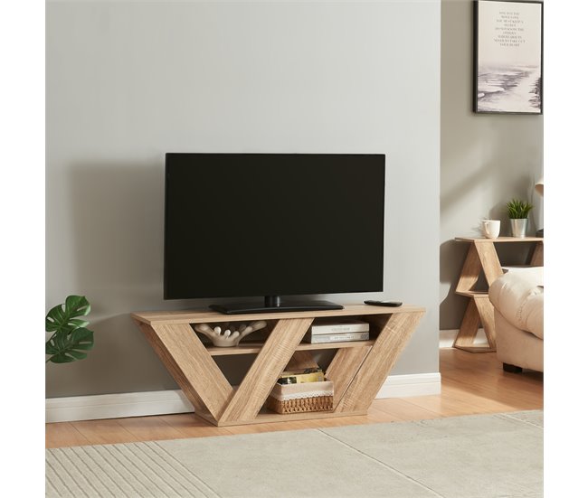 Conforama Mesa De TV Nome Con 2 Estantes Aglomerado 110x30x40cm - Efecto Roble [en.casa]