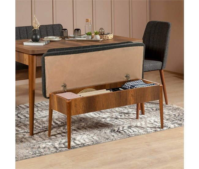 Conforama Mesa Dpalestr Banco Multiusos Asiento De Invitados Cofre Multifuncional 110x40h85 Cm Nogal Y Antracita