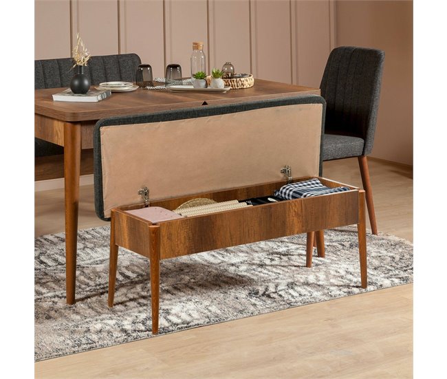 Conforama Mesa Dpalestr Banco Multiusos Asiento De Invitados Cofre Multifuncional 110x40h48 Cm Nogal Y Antracita
