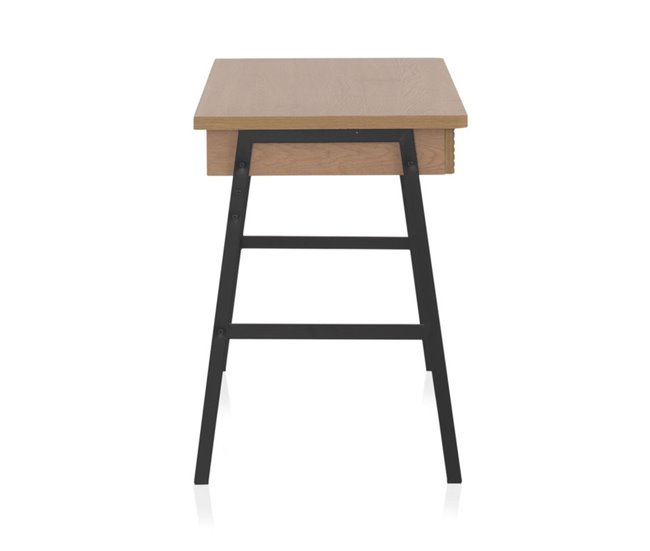 Conforama Mesa Enchapada En Fresno Natural Con Patas De Metal Negro