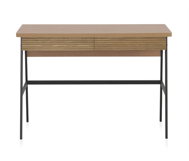 Conforama Mesa Enchapada En Fresno Natural Con Patas De Metal Negro