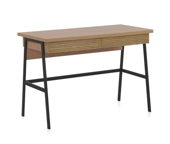 Conforama Mesa Enchapada En Fresno Natural Con Patas De Metal Negro