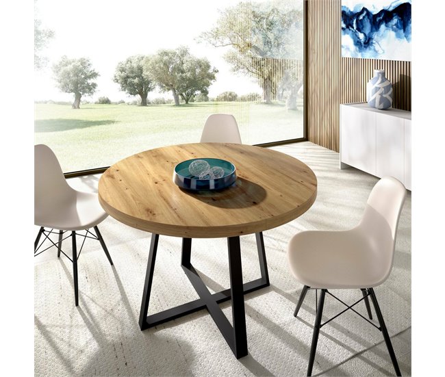 Conforama Mesa Extensible Dazz Consola Extensible Redonda Mesa De Comedor Multiusos Ovalada 110/158x110h77 Cm Roble Nodi