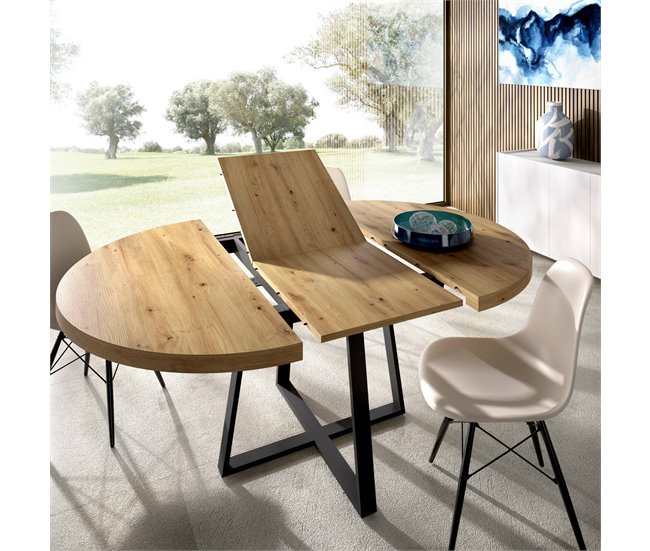 Conforama Mesa Extensible Dazz Consola Extensible Redonda Mesa De Comedor Multiusos Ovalada 110/158x110h77 Cm Roble Nodi