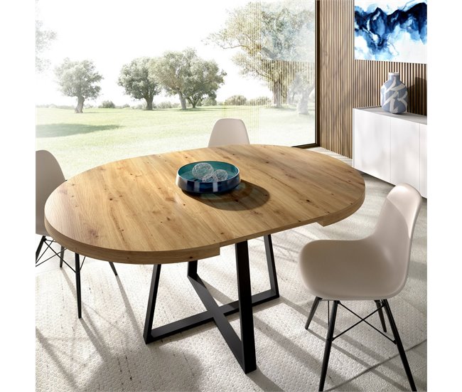 Conforama Mesa Extensible Dazz Consola Extensible Redonda Mesa De Comedor Multiusos Ovalada 110/158x110h77 Cm Roble Nodi