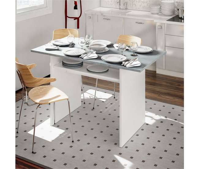 Conforama Mesa Extensible Ddiaz Estante Extensible Con Apertura Abatible Mesa Consola Auxiliar Plegable 120x35h77 Cm Blanco Y Cemento