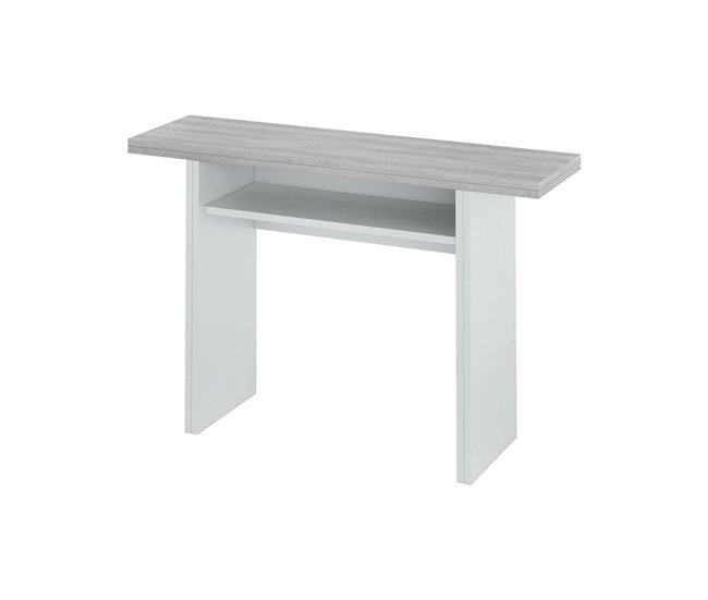Conforama Mesa extensible Ddiaz Estante extensible con apertura abatible Mesa consola auxiliar plegable 120x35h77 cm Blanco y Cemento