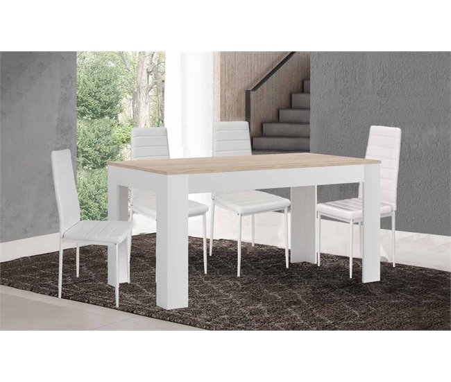 Conforama Mesa Extensible De Comedor O Cocina + 4 Sillas En Polipiel/metal