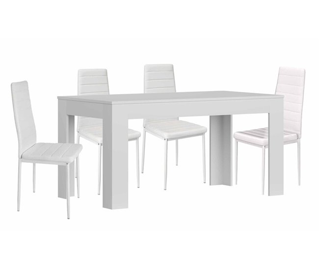 Conforama Mesa Extensible de Comedor o Cocina + 4 Sillas en Polipiel/metal