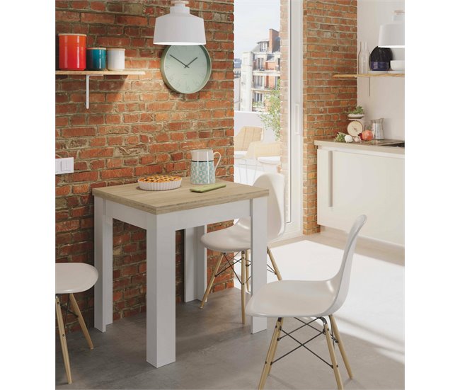 Conforama Mesa Extensible Dkuavit Estante De Comedor Plegable Con Apertura Para Libros Mesa Auxiliar Plegable 67x67/135h79 Cm Blanco Y Roble