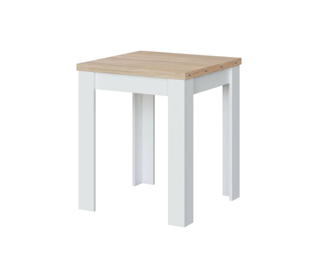 Conforama Mesa Extensible Dkuavit Estante De Comedor Plegable Con Apertura Para Libros Mesa Auxiliar Plegable 67x67/135h79 Cm Blanco Y Roble