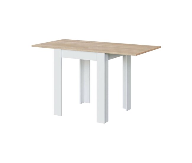 Conforama Mesa extensible Dkuavit Estante de comedor plegable con apertura para libros Mesa auxiliar plegable 67x67/135h79 cm Blanco y Roble