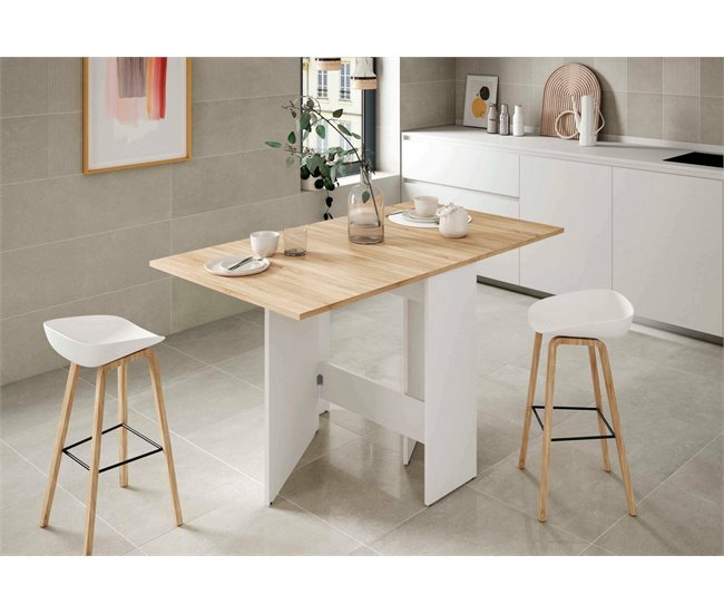 Conforama Mesa Extensible Dmodol Mesa De Comedor Plegable Con Tapa Abatible Mesa Auxiliar Plegable 31x77h78 Cm Blanco Y Roble