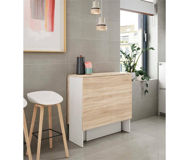 Conforama Mesa Extensible Dmodol Mesa De Comedor Plegable Con Tapa Abatible Mesa Auxiliar Plegable 31x77h78 Cm Blanco Y Roble