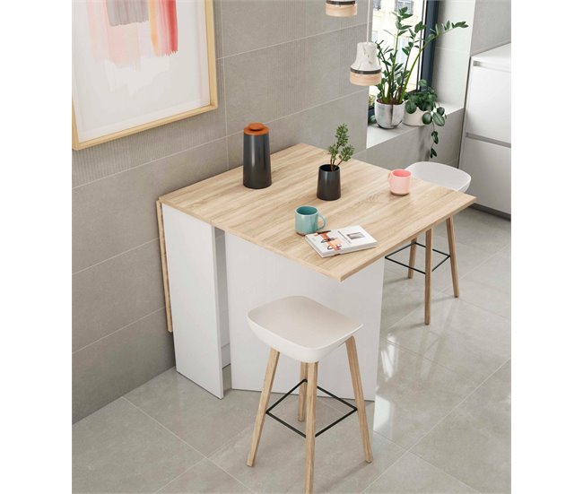 Conforama Mesa Extensible Dmodol Mesa De Comedor Plegable Con Tapa Abatible Mesa Auxiliar Plegable 31x77h78 Cm Blanco Y Roble