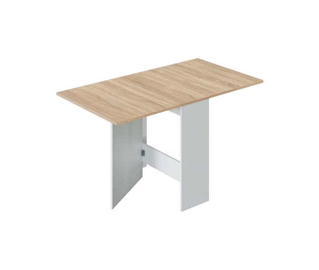 Conforama Mesa extensible Dmodol Mesa de comedor plegable con tapa abatible Mesa auxiliar plegable 31x77h78 cm Blanco y Roble