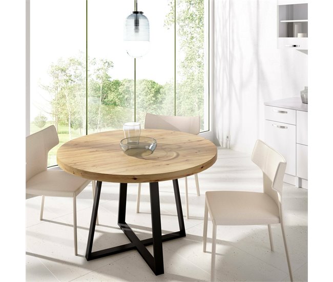 Conforama Mesa Fija Daureli Mesa De Comedor Multiusos Mesa Redonda De Cocina O Comedor 120x120h75 Cm Roble Nodi
