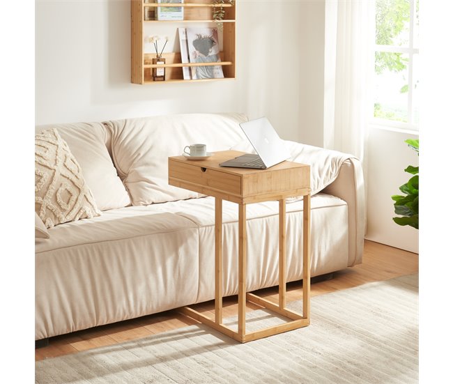 Conforama Mesa Para Portátil Kåfjord Con Cajón Bambú 68x35x55cm - Natural [en.casa]