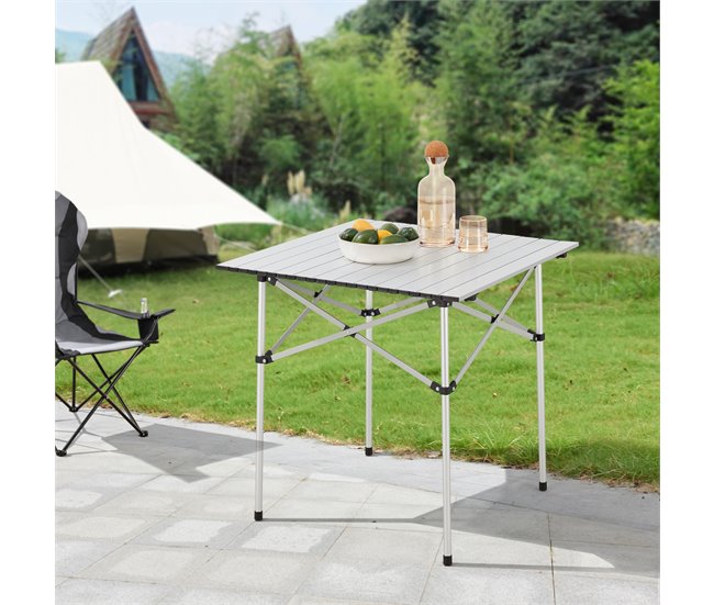 Conforama Mesa Plegable Camping Castilenti Aluminio 70x70x70 Cm- Plateado [en.casa]