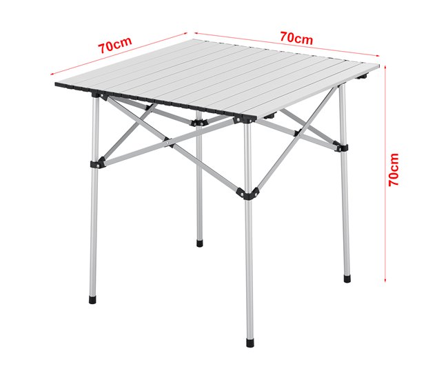 Conforama Mesa Plegable Camping Castilenti Aluminio 70x70x70 Cm- Plateado [en.casa]