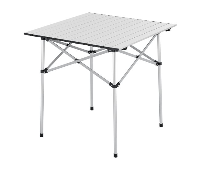 Conforama Mesa plegable camping Castilenti aluminio 70x70x70 cm- Plateado [en.casa]