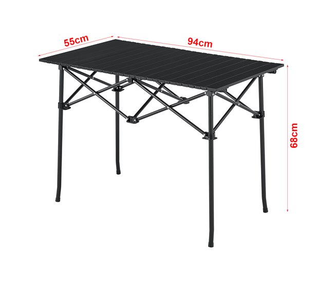 Conforama Mesa Plegable Camping Castilenti Aluminio 94x55x68 Cm - Negro [en.casa]