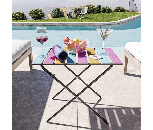 Conforama Mesa Plegable Camping Cavallino Pino/metal 60x40x57cm - Multicolor [en.casa]