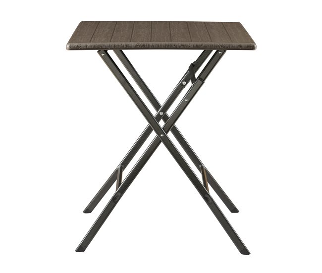 Conforama Mesa plegable Lillestrøm exterior metal/plástico 62x62x73cm - Efecto madera [en.casa]